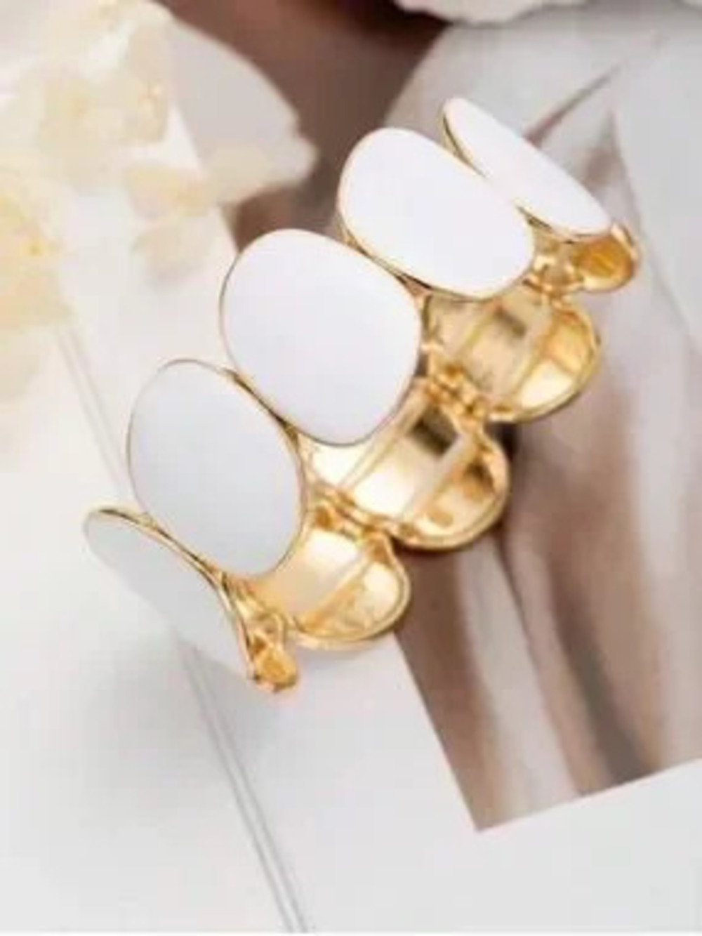 Anthropologie Gold Bracelet with White Oval Accents
